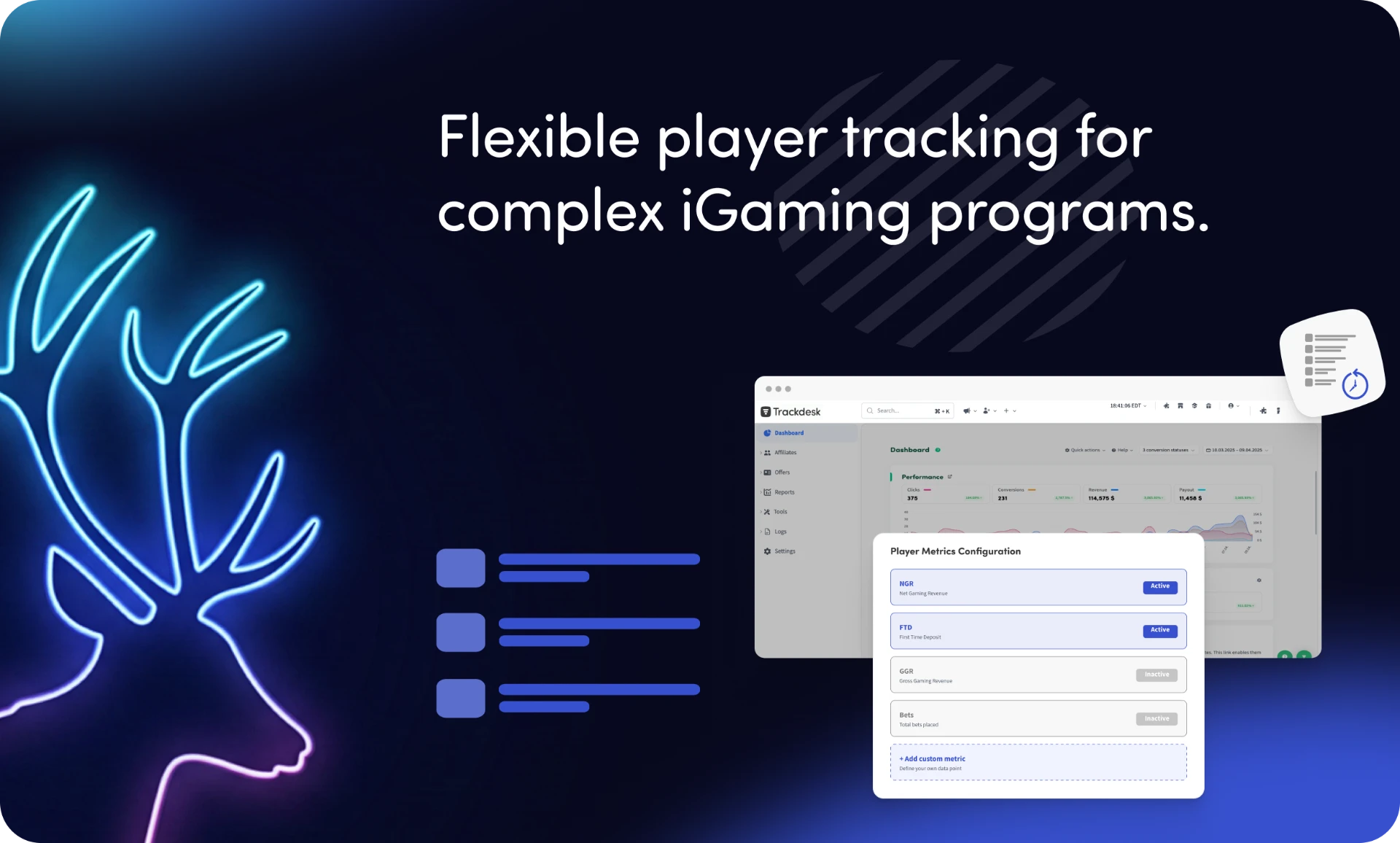 Trackdesk affiliate dashboard for iGaming programs